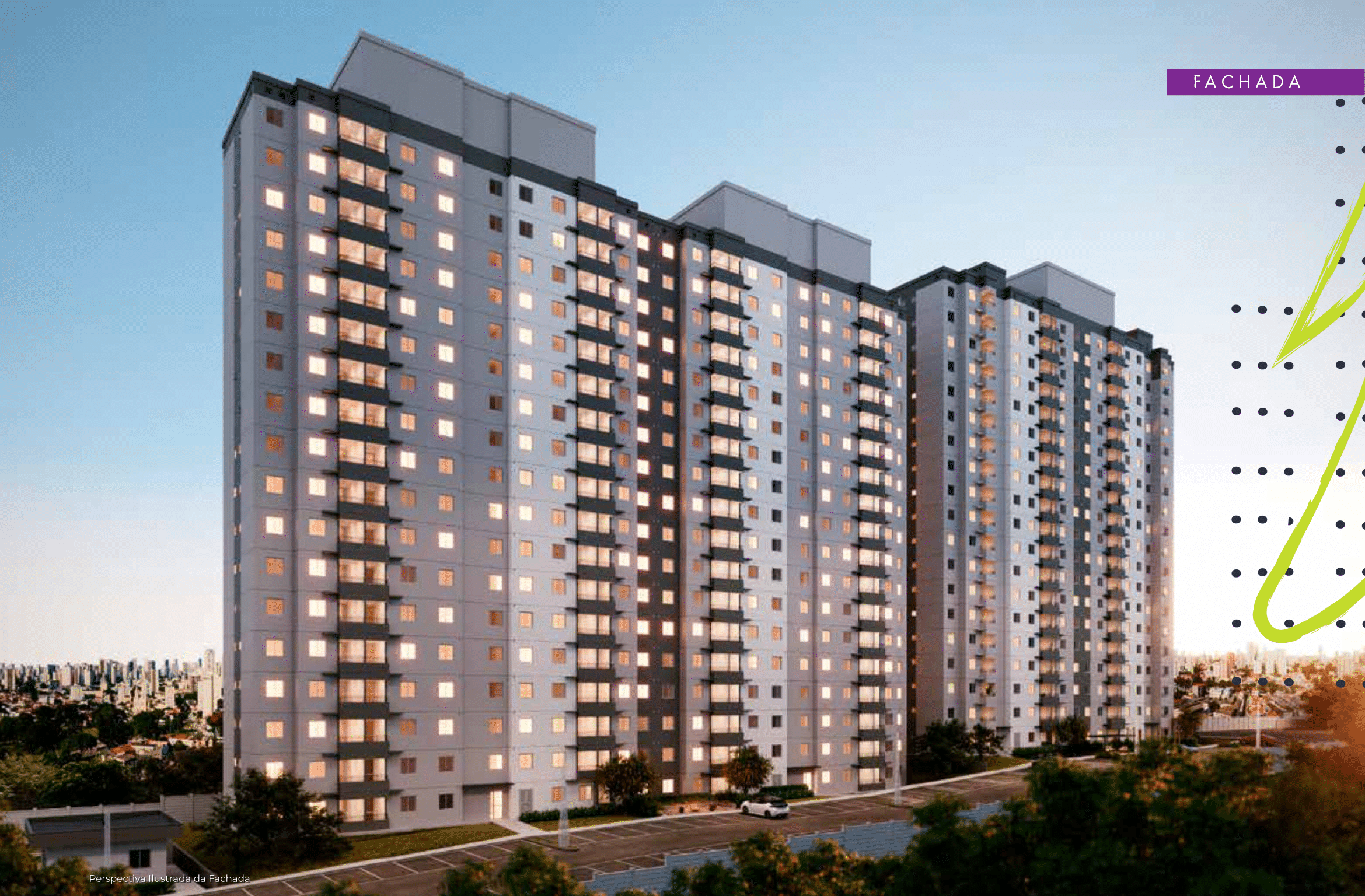 Vista panorâmica do Vila Eco Park ao pôr do sol